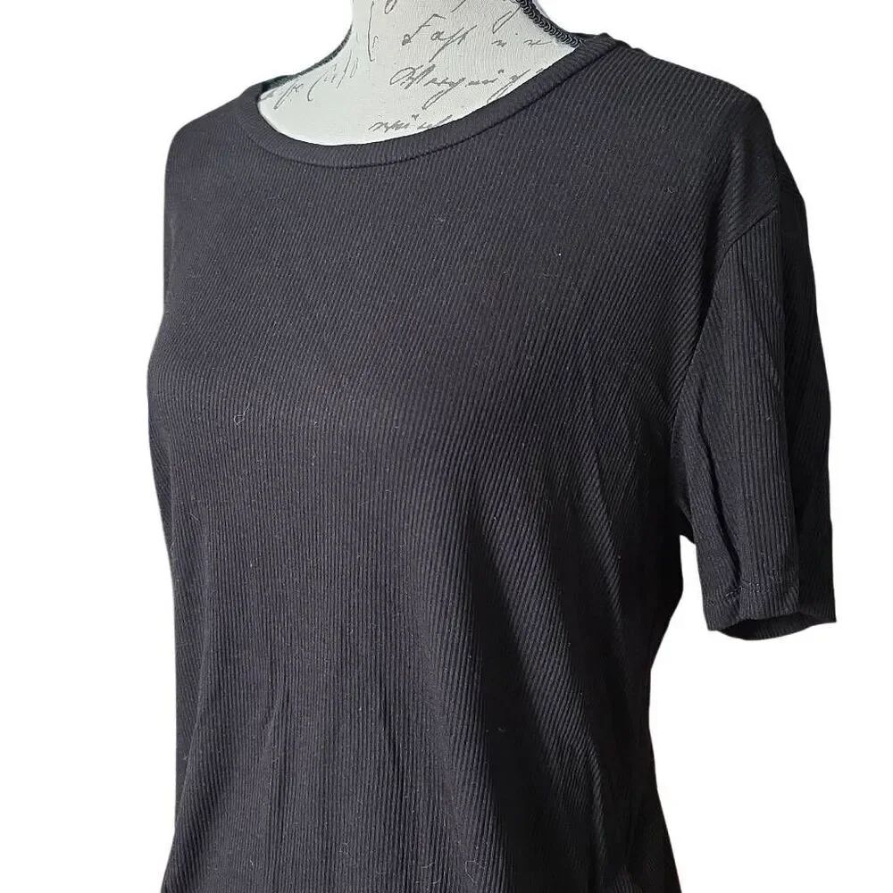 1.State Women's Size Large Black Ribbed Ringer Tee - Picture 4 of 6